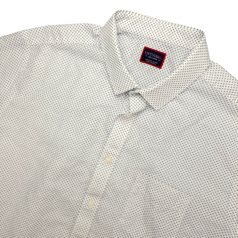 UNTUCKit Riverside Shirt Mens 2XL Blue Geometric Short Sleeve Cotton Linen
